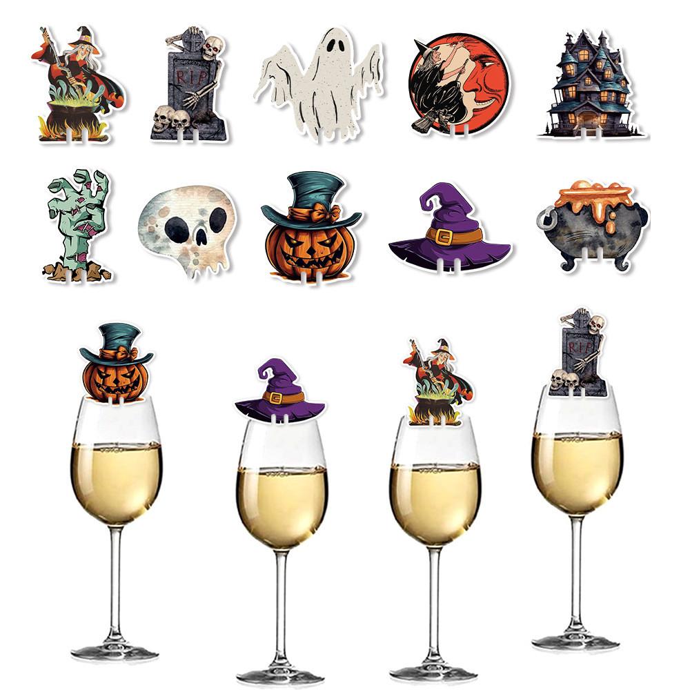 Decor Halloween Table Wine Glass Plugin Set With Ghost And Elements Pumpkin