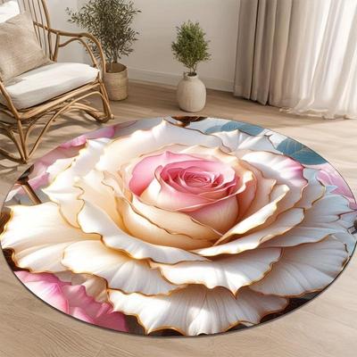 Lussuosi tappetini rotondi con motivo a rose e bordo dorato, per cucina, corridoio, camera da letto, soggiorno, tappeto morbido, antiscivolo