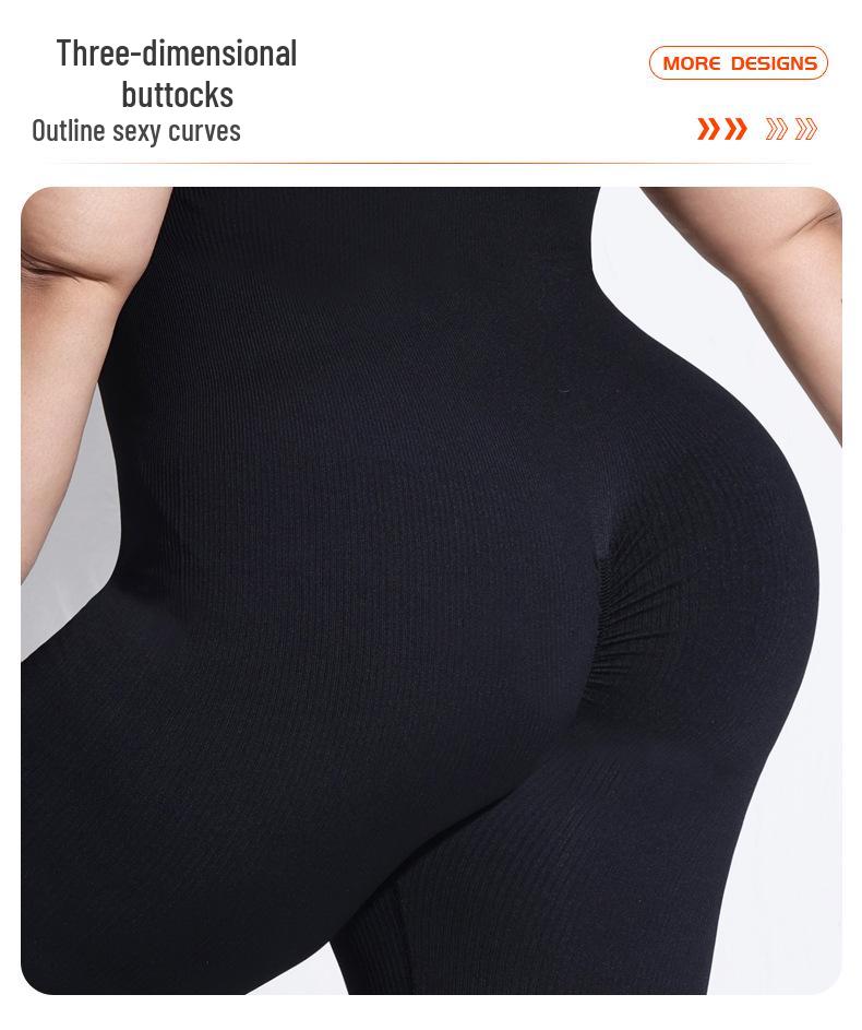 Plus Size Ribbed Backless Jumpsuit: Double Shoulder Strap, Body Shaping, Seamless Hip Lifting Yoga Wear