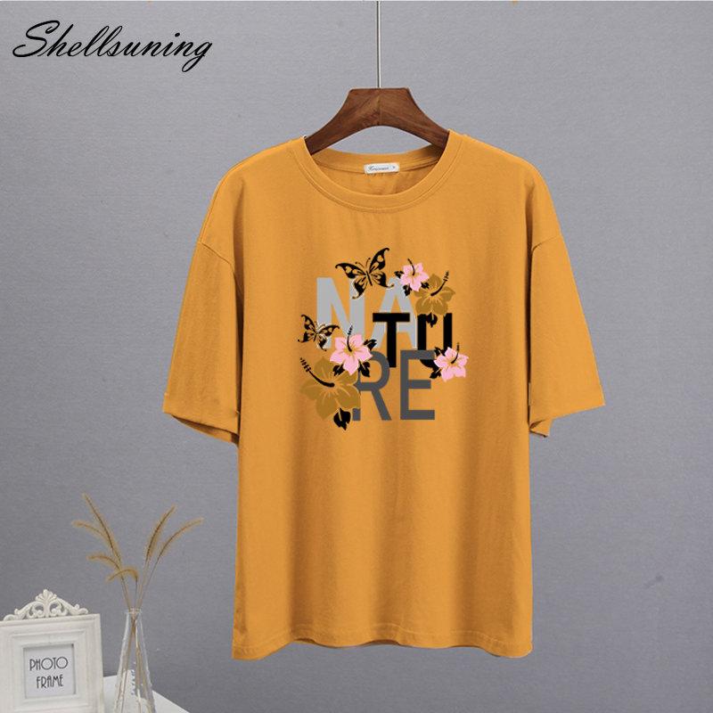 Shellsuning Vintage Graphic Harajuku Trička s potiskem Dámské 100% bavlna O Krátký rukáv Měkké trička Dámská Jednoduchá estetická trička