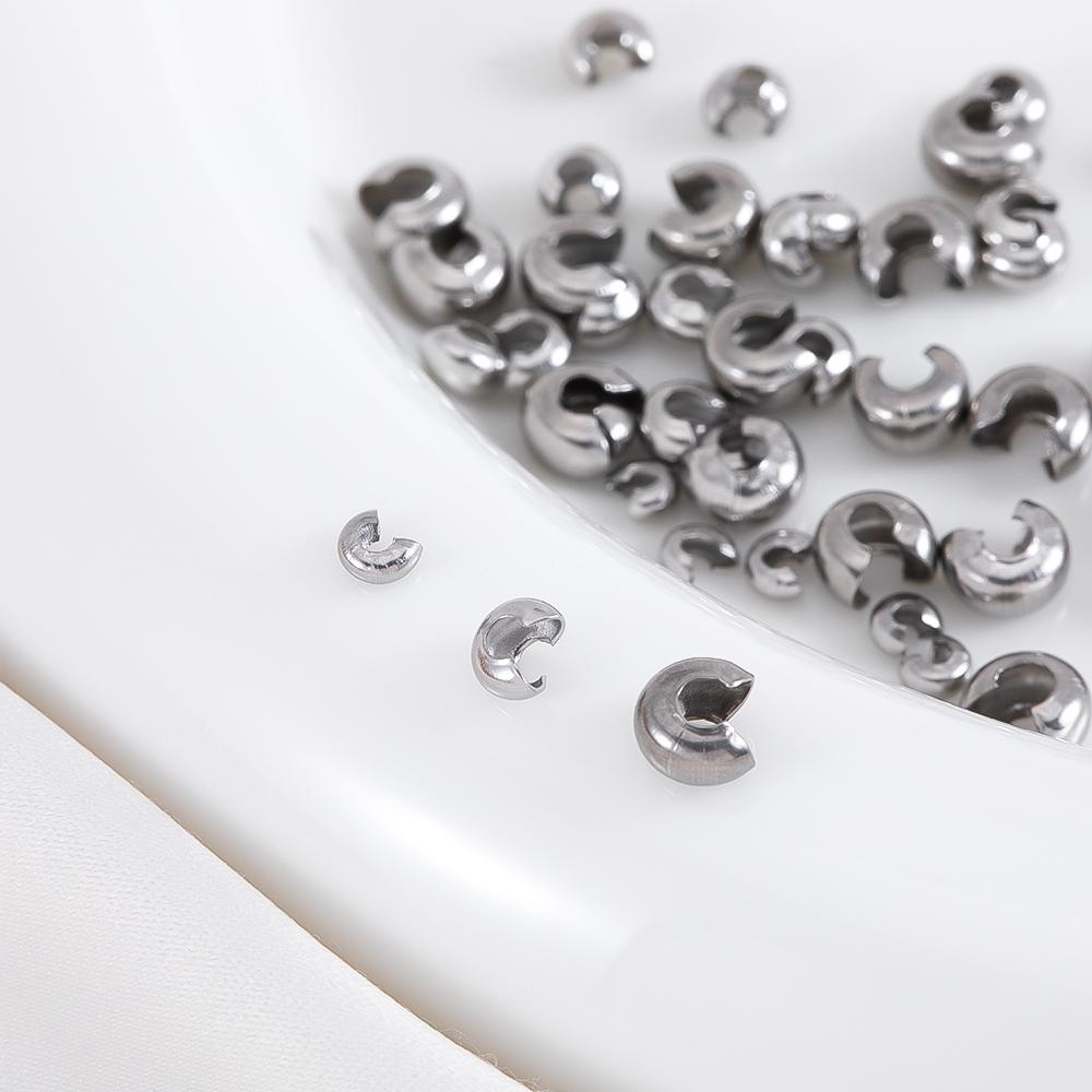 20 Stück Stahlfarbe Edelstahl Crimpperlen-Abdeckungen Offene Halbrunde Crimpperlen-Knotenabdeckung Kleine Perlen für Schmuck Bastelherstellung