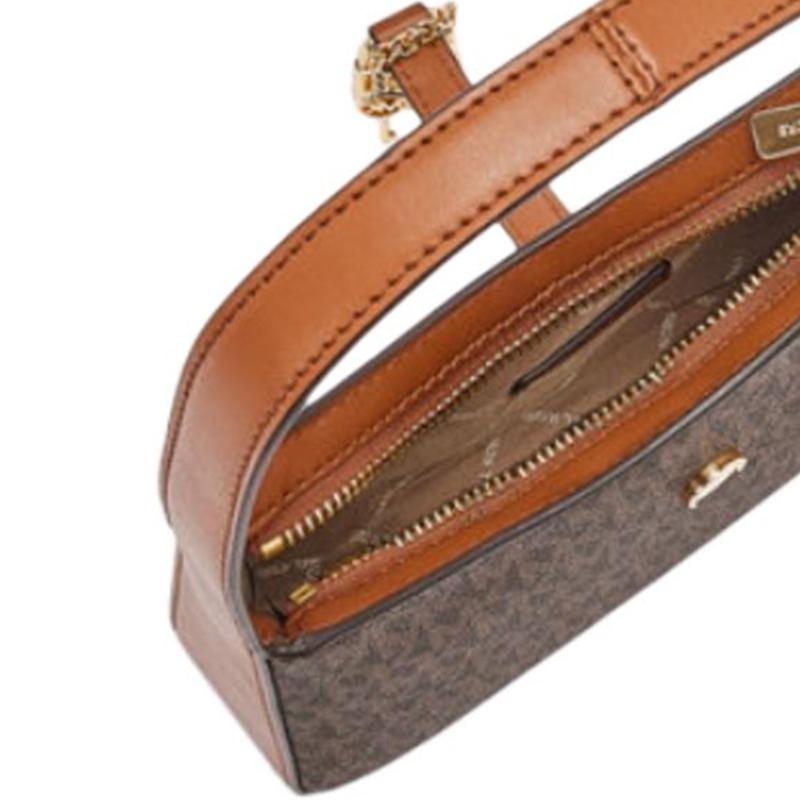 Michael Kors Lyra Monogram Gold Lock Faux Leather Shoulder Bag Women Shoulder Bag Brown 35T4G1YC5B-BROWN
