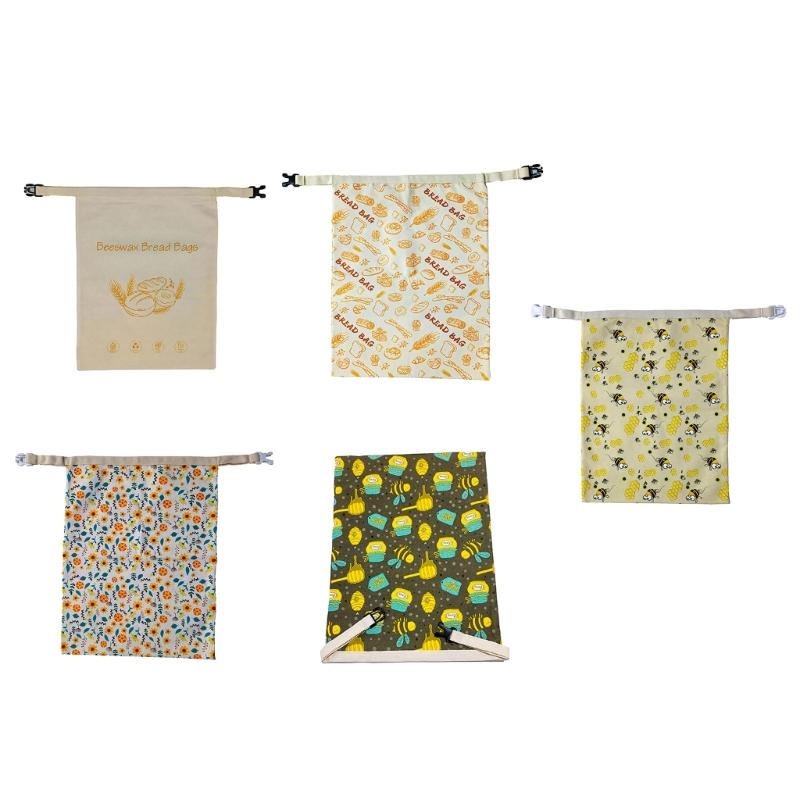 24TE Sustainable Wrap Bees Wax Bread Storage Bag with Elastic Bands and Carabiner