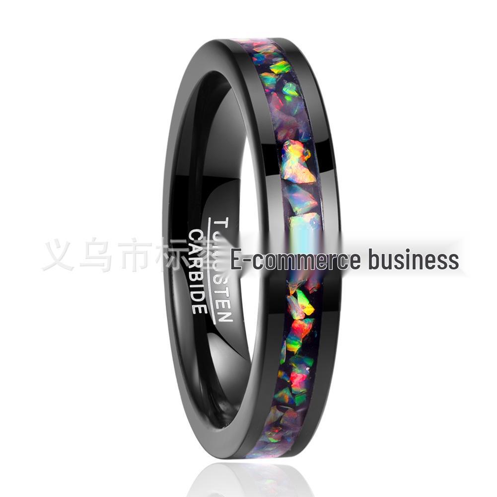 

Кольцо из черной вольфрамовой стали 4 мм с инкрустацией опалом для мужчин и женщин, размеры США 4-12 Size 10 чёрный