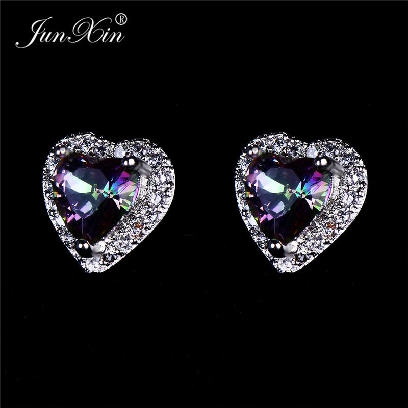 Luxury Female Black/Green/Red/Blue/White Stud Earring Fashion Small Opal Heart Earrings For Women Vintage Wedding