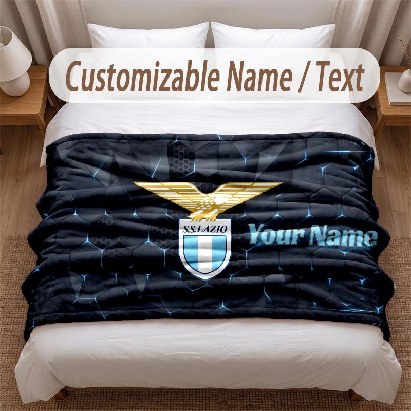 Lazio FC Printed Flannel Blanket Custom Name Text Soft Warm Throw For Bedroom Holiday Gift
