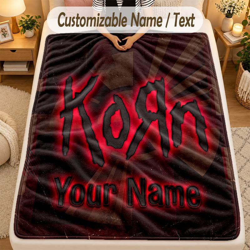 Flannel BlanketKorn Custom Name Text Personalized Soft Warm Throw Blanket Home Decor Gift