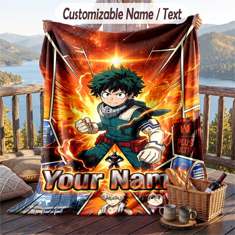 Personalized Flannel Throw Blanket,My Hero Academia Custom Printed Name, Cozy Plush Blanket For Home Use