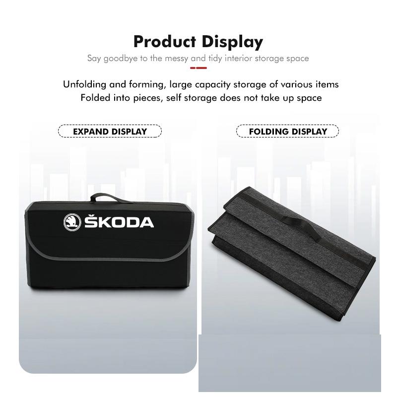 Scatola portaoggetti automatica Organizzatore per bagagliaio auto Borsa pieghevole Accessori per riordinare Per Skoda Kodiaq Octavia 2 3 Rapid Karoq Fabia Kamiq Superb usbn43