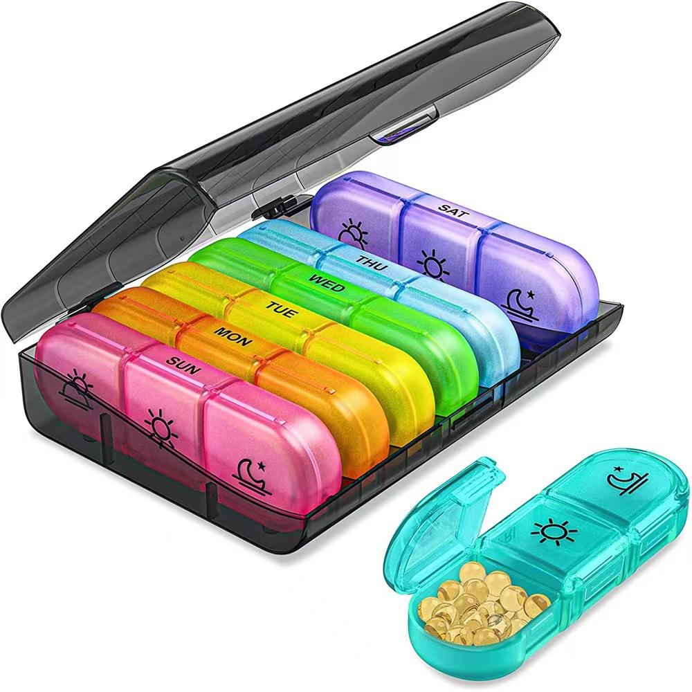 4 Colors Pill Box 7 days Organizer 21 grids 3 Times One Day Portable Travel Large Compartments for Vitamins Medicine Fish Oils
