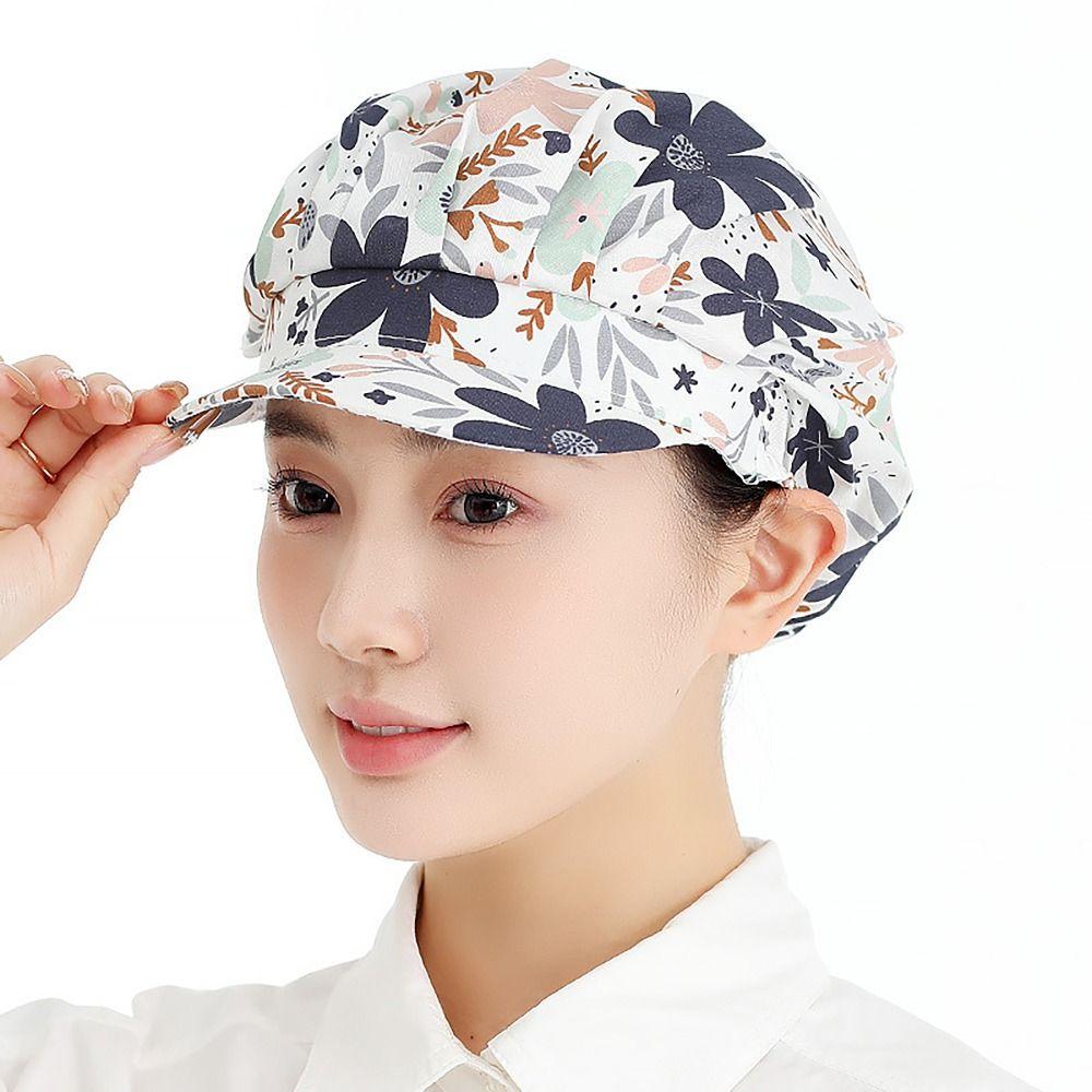 Cotton Chef Cap Flowers Potištěná hygienická čepice Prodyšná pracovní čelenka Kitchen