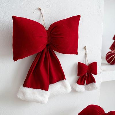 1PC Christmas Solid Color Plush Bow Pendant Creative Festival Home Background Decoration Ornaments Party Atmosphere Supplies