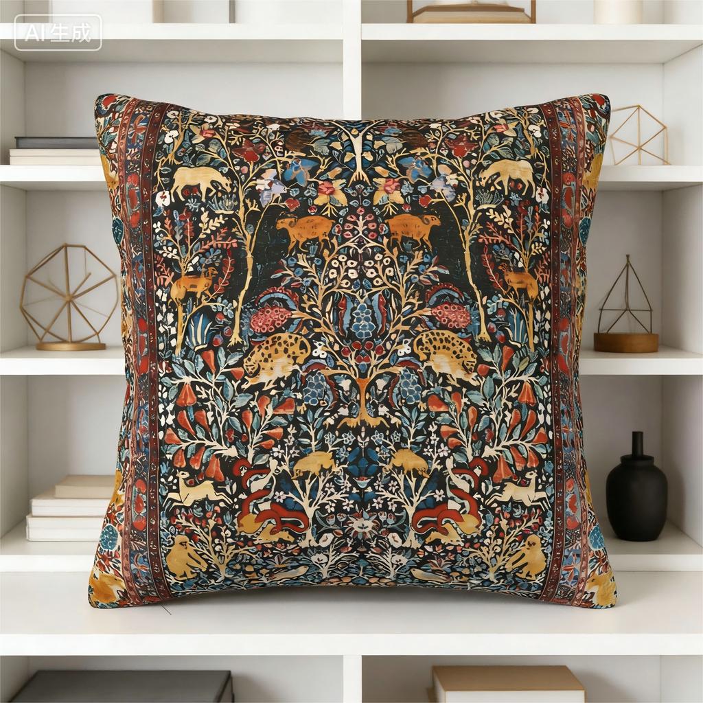 Persian Animal Tree Pillow Cover Vintage Bohemian Floral Print Ethnic Tribal Cushion Case For Sofa Bed Couch Boho Home Decor