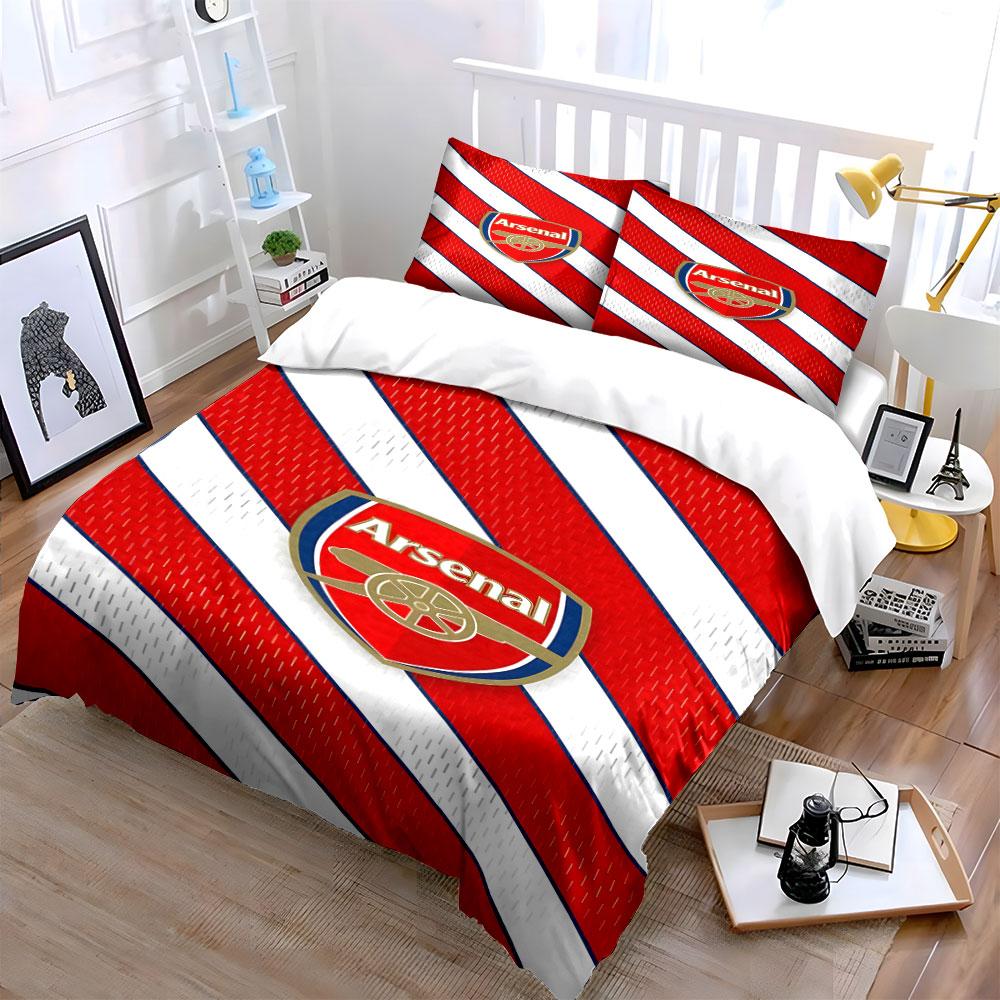 Rote Streifen, Arsenal-Logo. Bettwäsche-Sets Bettbezug-Sets Bettbezüge Kissenbezüge(1* Bettbezug 2* Kissenbezüge ohne Bettdecke)
