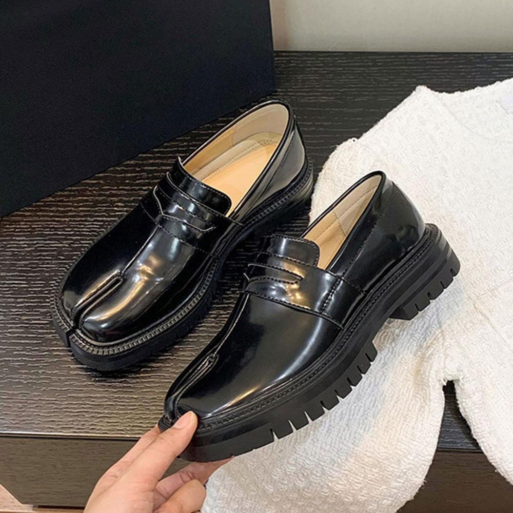 Loafer mit geteilter Zehenpartie für Damen und Herren, Tabi-Schuhe, Plateau-Loafer mit klobigem Absatz, Business-Casual-Lederschuhe, Übergröße 46