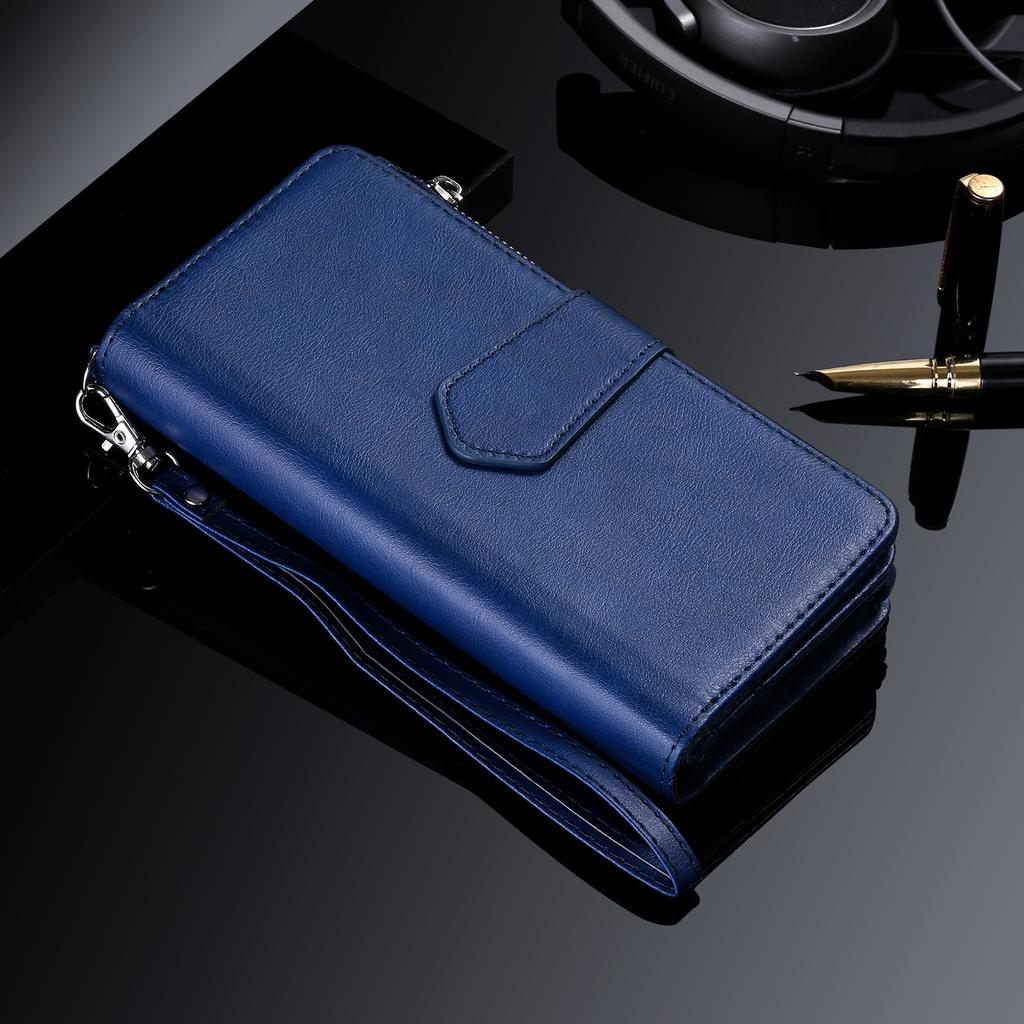 Zipper Leather Wallet Magnetic Detachable Case for Samsung Galaxy S22 Ultra S21 FE S20 A52 A13 A23 A33 A53 A12 Cards Solt Cover