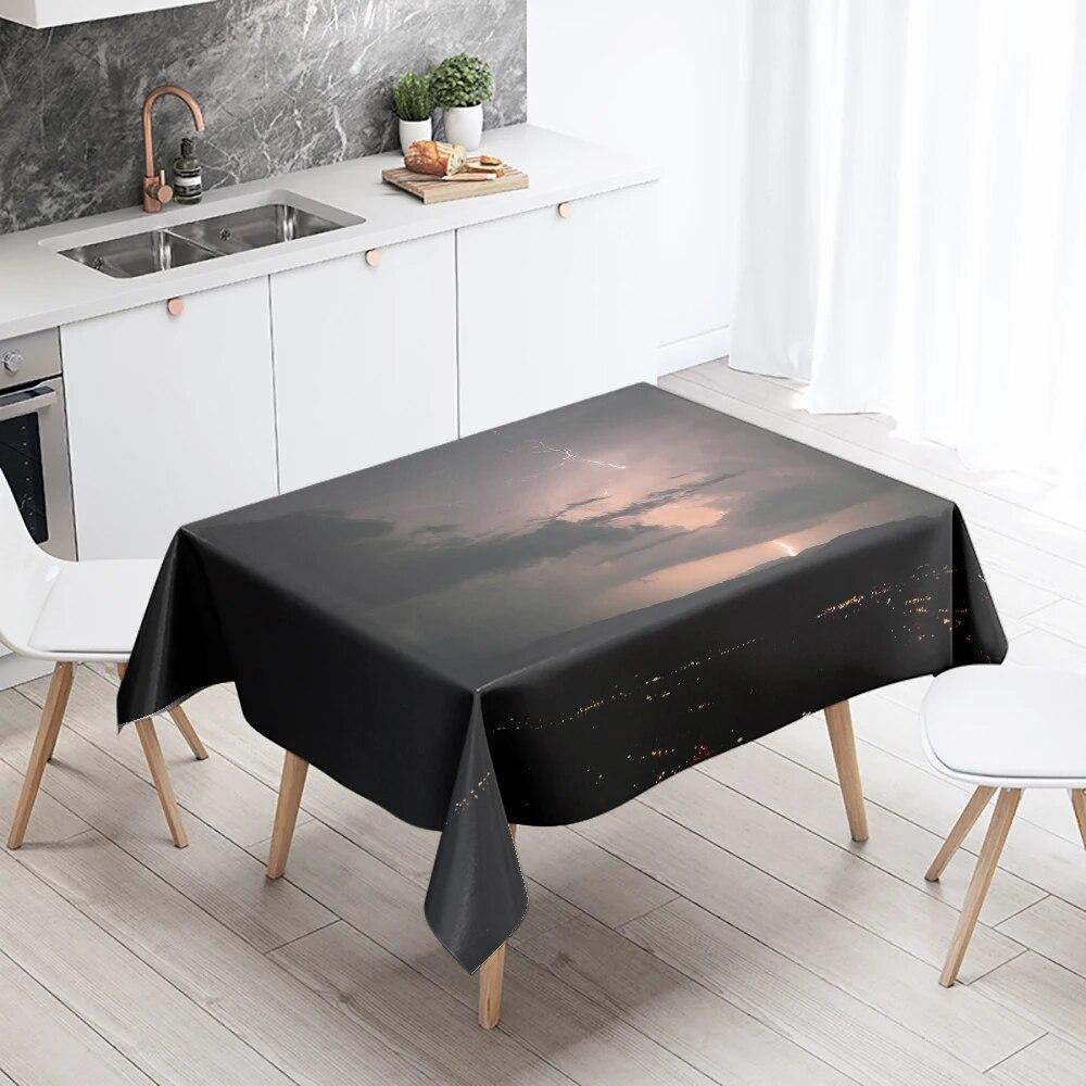 Thunder Cloud Lightning Tablecloth Colorful Cumulus  Anti-fouling Waterproof Rectangular Kitchen Table Home Decoration
