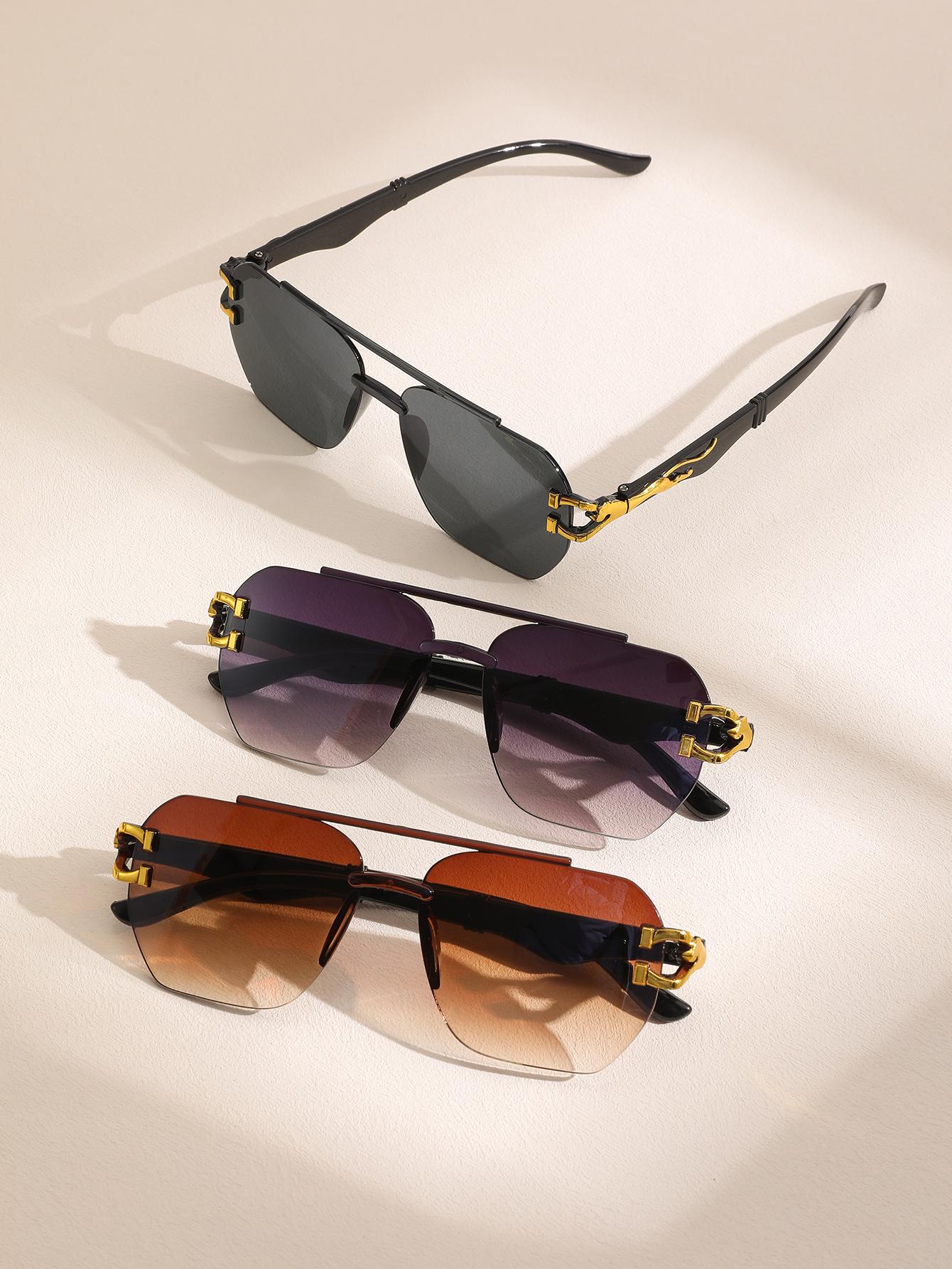 

3PCS Unisex Pilot Style Eyeglasses Frame Fashionable Street Photography Driving Bi-Layer European Design Suitable for Daily Wear