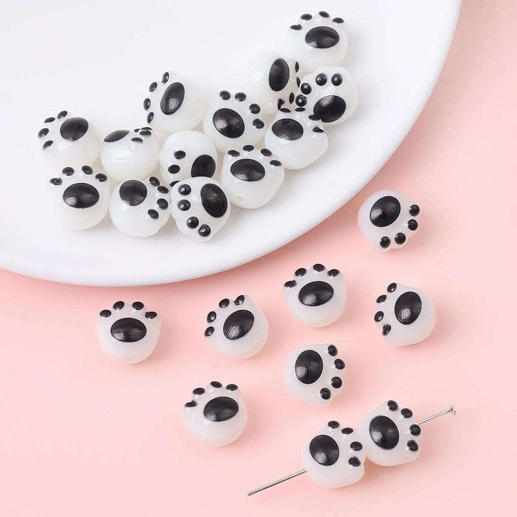Perline Acriliche a Forma di Zampa di Gattino alla Griglia a Carbone per Bracciale Fai da Te, Collana, Gioielli, Accessori per Catena da Telefono