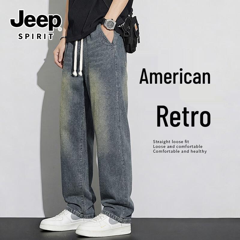 JEEP SPIRIT Men's Retro Casual Loose Fit Denim Jeans