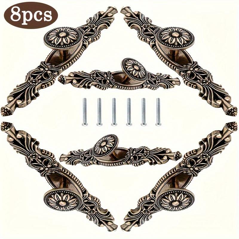 

4/8 шт. Ручки-скобы с фиксированной декоративной пластиной, антикварные латунные ручки, винтажные ручки для выдвижных ящиков мебели, кухонных дверок шкафов с винтами 8pcs
