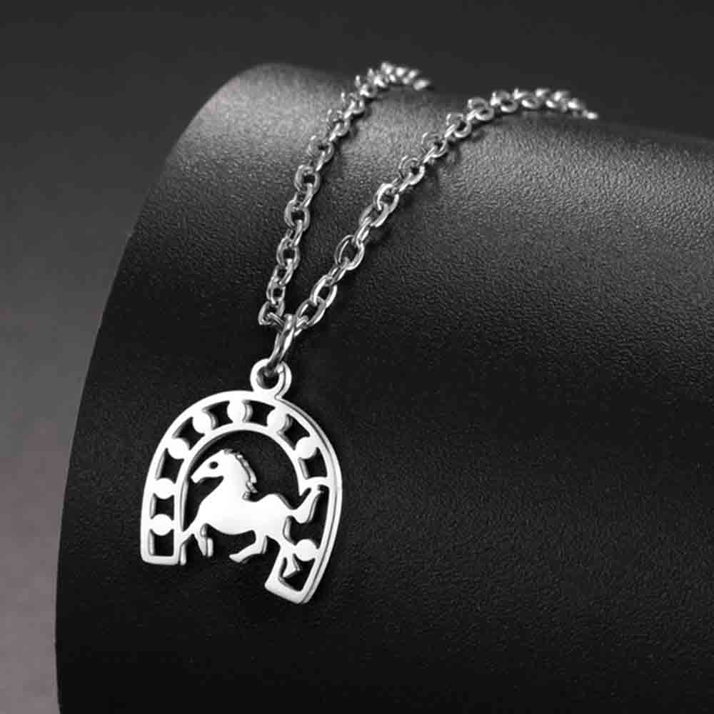 My Shape Horse and Horsehoe Pendant Necklaces for Women Girls Stainless Steel U-Shaped Horse Animal Choker Chain Jewelry Gifts