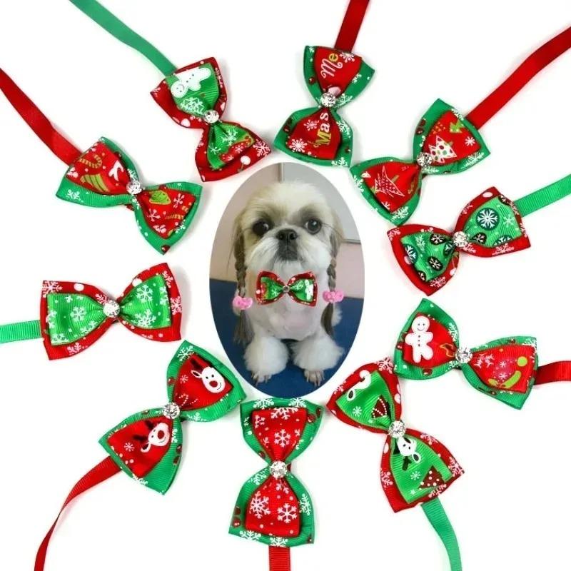 Christmas Dog Bow Tie Cartoon Snowman Santa Reindeer Design Pet Accessory for Dogs Cats Holiday Festive Costume Ideal Party Gift