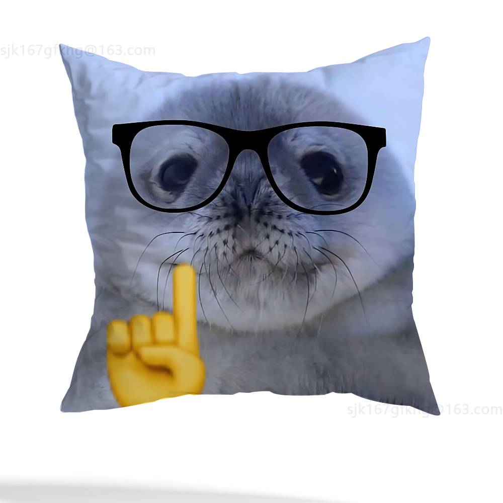 Seal Sea Cute Funny Pillow Case Anti-dustmite Pillowcase Invisible zipper silky short plush Sofa cushion cover