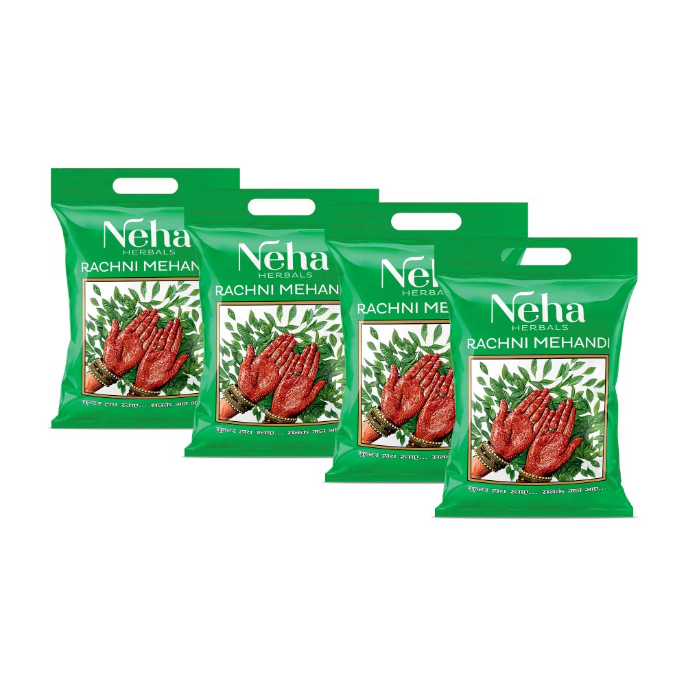 

Neha Herbals Natural Rachni Henna Powder for Hair Hands Feet Dark Color Pack of 4 X 250 g Each Pure Mehendi Body Art