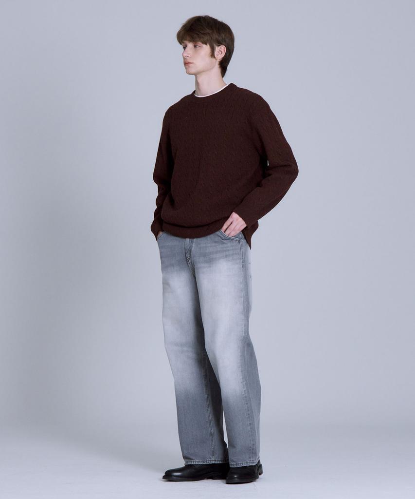 BASIC HOUSE Cable Round Neck Knit Brown Lykt7101 (A Type)