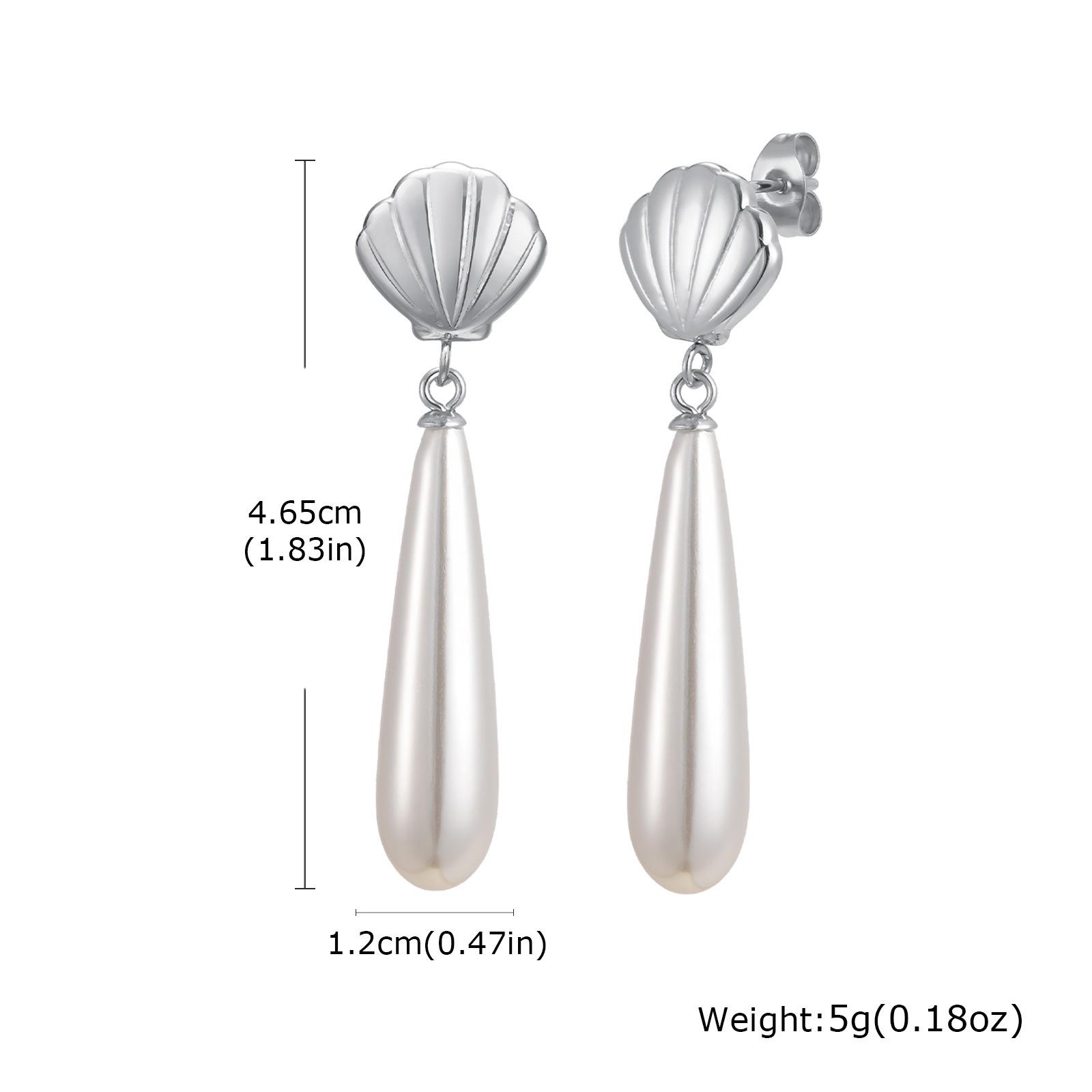 

Vacation Wind Ocean Wind Stainless Steel Fashion Shell Imitation Pearl Water Drop Earrings Women s Gold, Huayu