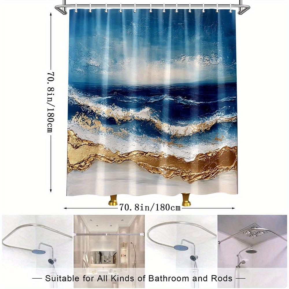 1pc Ocean Wave Bath Curtain - Coastal Beach Theme Decor with Stunning Scenic Design, Durable Polyester Fabric, 70. 8x70. 8 Inche