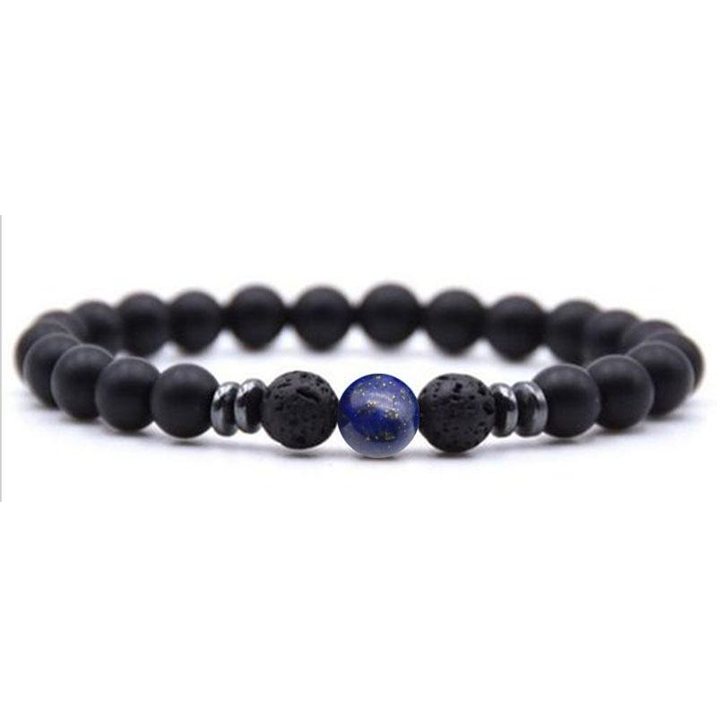 Women's Energy Yoga Bracelet: 8mm Frosted Black Volcanic, Amber & Weathered Stones
