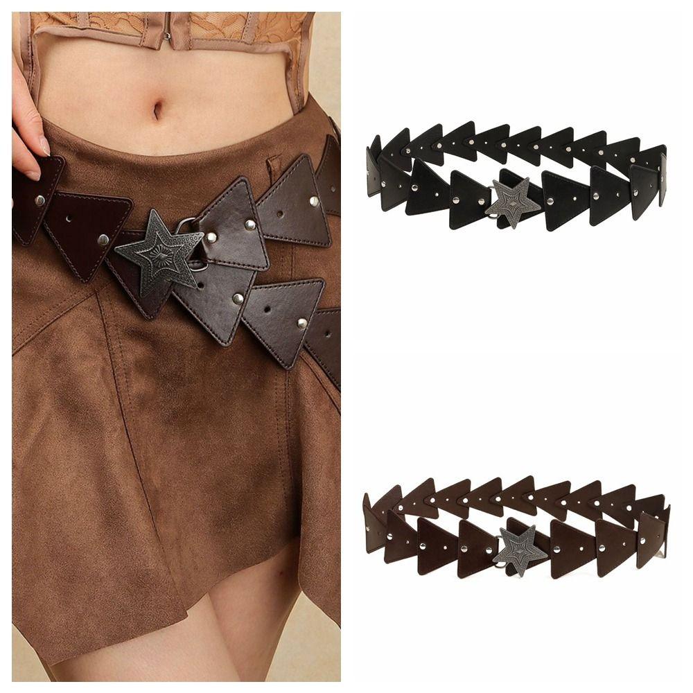 Subculture Y2K Star Belt Leather PU Rivet Belt Punk Cowboy Waistband  Girl