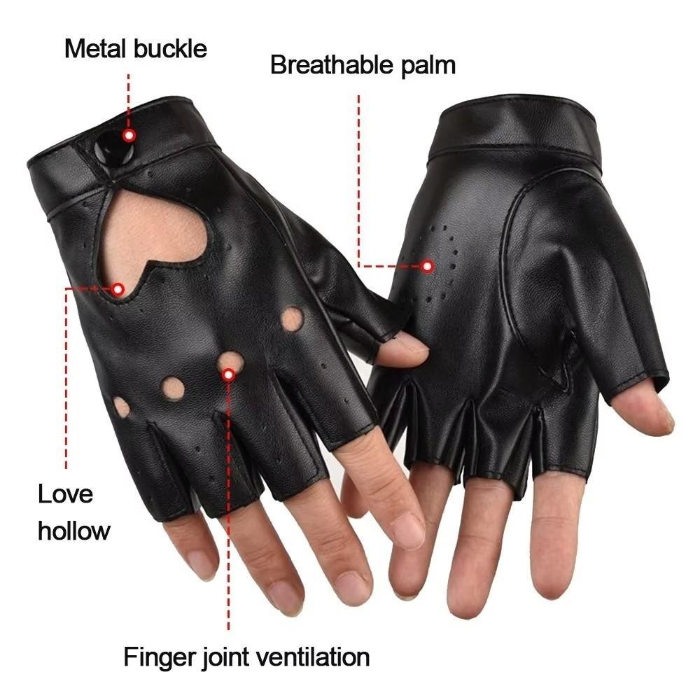 Solid Color Y2k Leather Gloves Harajuku Half Finger Mittens Women Leather Gloves Motorcyclist