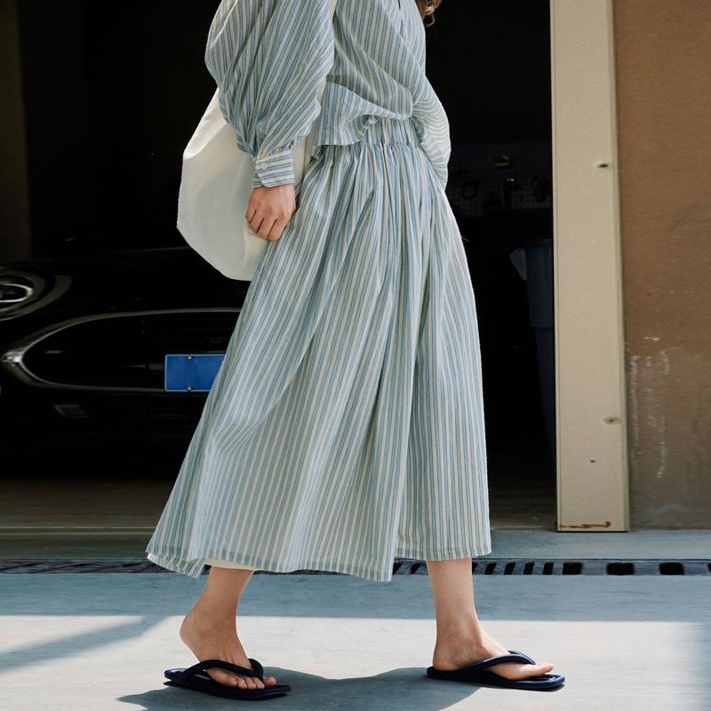 Johnature Sommer Japanischen Faul Gestreiften Röcke Elastische Lose Beiläufige Einfache Lose Röcke Frauen