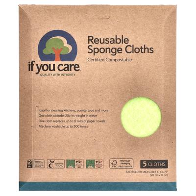 Reusable Sponge Cloths, 5 Cloths, Each 20Cm X 17Cm(8" X 6.75")