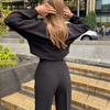 Kobiety eleganckie solidne zestawy 2-częściowe Casual O-Neck pulowerowe topy długie spodnie garnitur moda damska luźne stroje Streetwear