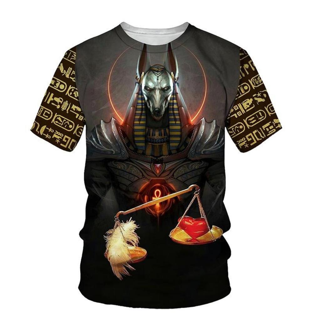 Egyptian Pharaoh Pattern Men's T Shirt Gold Unique Personality Trend O Neck T Shirts Egypt Anubis Grim Reaper Short Sleeve Tee