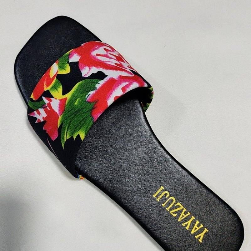 

Summer New Flat Sandals Women s Square Head Open Toe Print Soft Sole Non-slip Wear-resistant Comfortable Slippers 43 чёрный