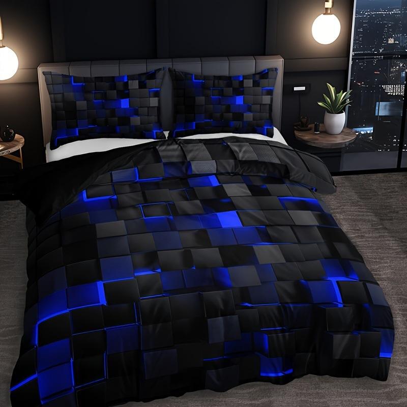 Abstrakte Gittergeometrie Serie Bettbezug Digitaldruck Bettwäsche Set Daunendecke Bezug für Schlafzimmer Raum