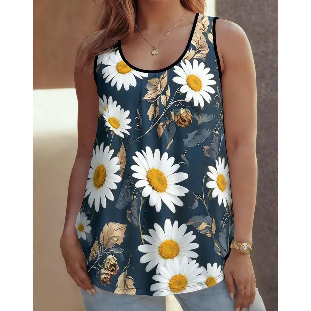 Floral Print Women s Tank Top Sleeveless Fashionable Top Casual Versatile Camis Tank Tops XS