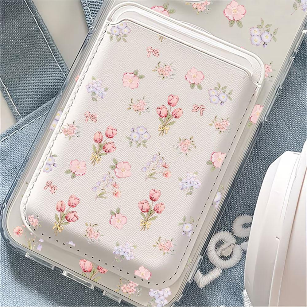 Full screen Pink Floral fragments For Magsafe wallet Magnetic Card holder Phone Case For iPhone 16 13 15 14 17 Pro Max 16E Cover