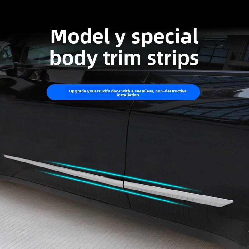 Car Sticker For Tesla Model Y Juniper 2025 2026 Scratch Protection Patch Metal Decorative Strip Door Scratch Protection Car Acce