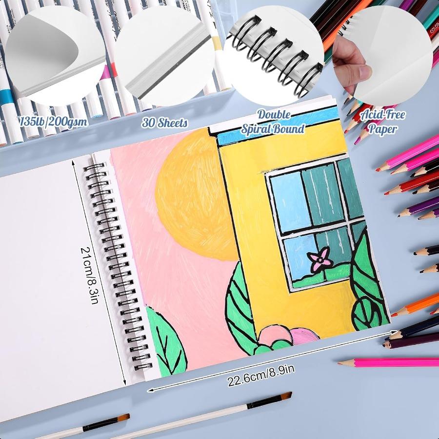 

Блокнот для маркеров 135 фунтов 200 г/м² 8,3×8,9 дюйма Двусторонний не протекающий скетчпад 30 листов Художественная бумага Спиральный скетчбук Гладкая живопись United States