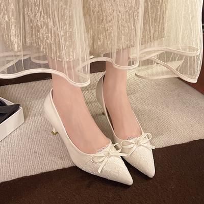 Temperament Pointed Toe Bow High Heels Women's New Spring Slip-on Shallow Mouth Stiletto Single Shoes