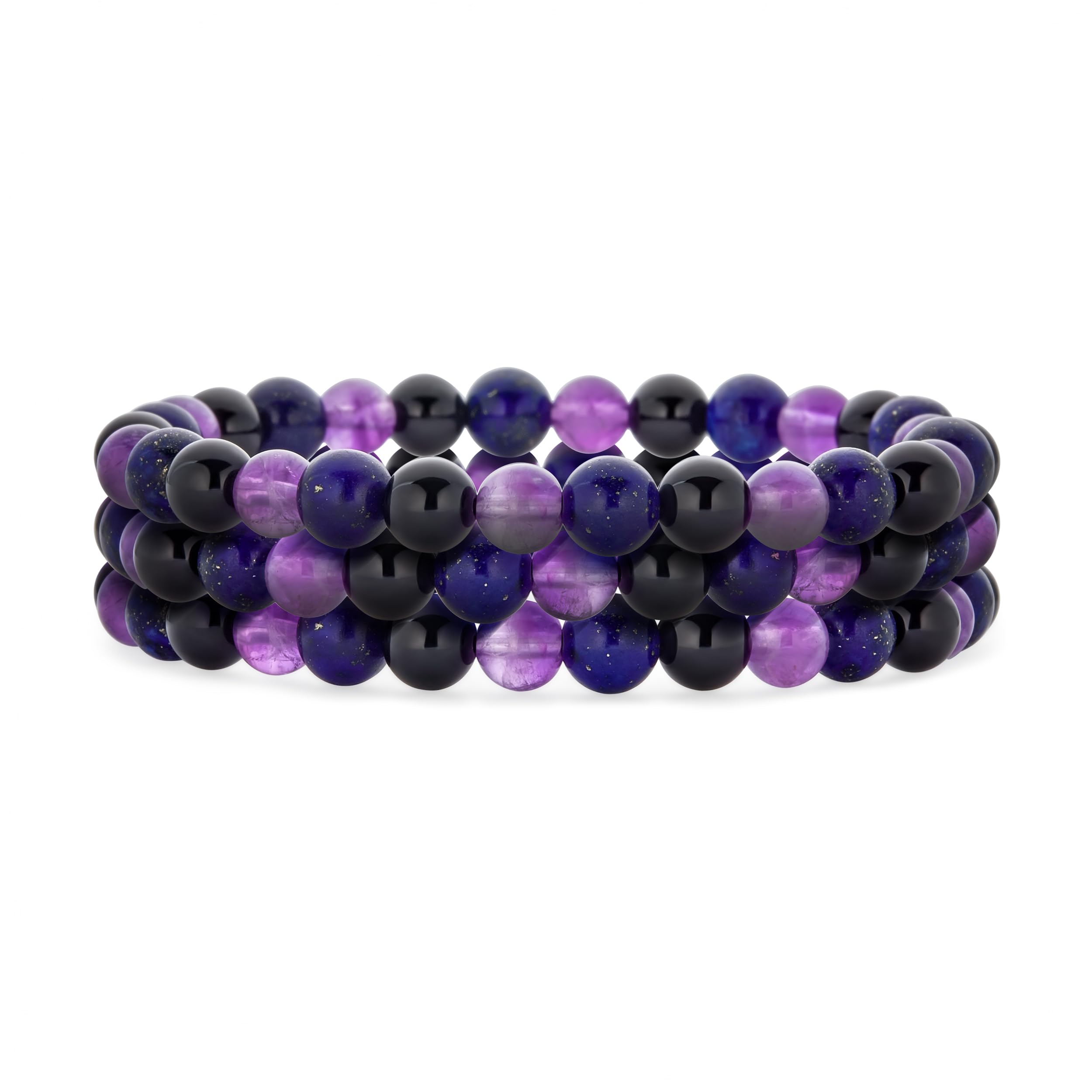 

Набор из 3 растягивающихся браслетов с простыми фиолетово-синими и черными турмалиновыми круглыми бусинами диаметром 6 мм для женщин и [Блестящие украшения] «Полудрагоценные камни