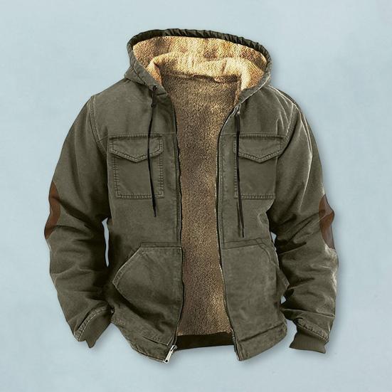 Herren Thermojacke mit Kapuze Kordelzug Langarm Einfarbig Jacke mit Taschen