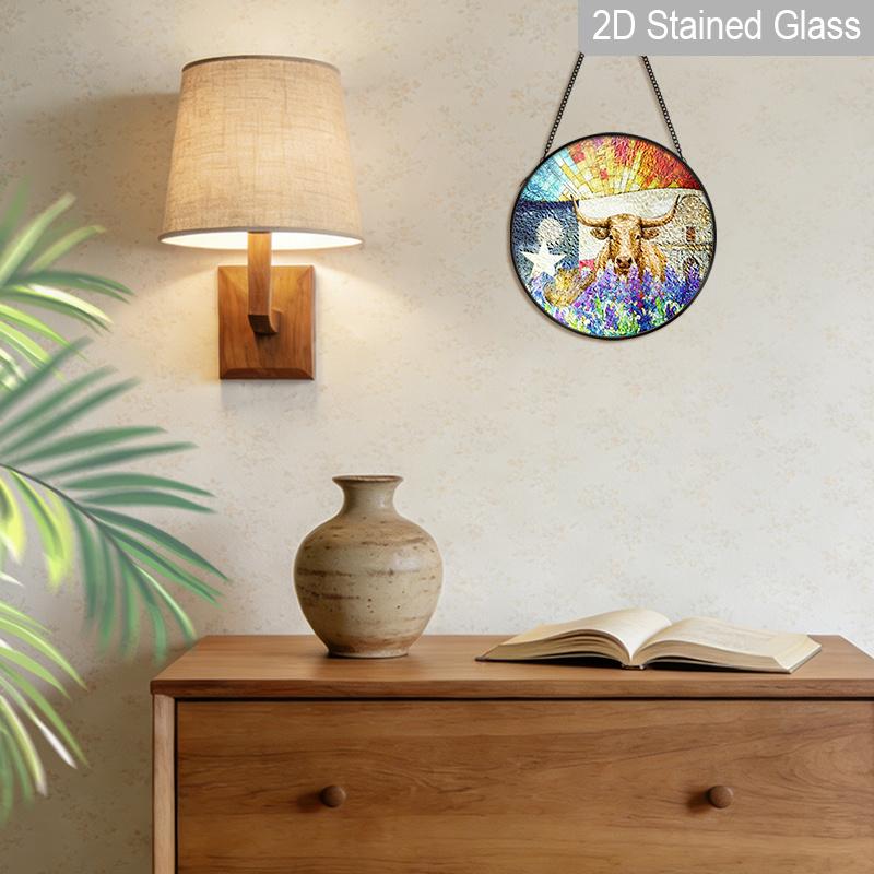 2D flacher Buntglas-Christgeschenk-Fensterdekoration, 6,3/7,87 Zoll Yak Religiöse farbige Glasplatte mit Kette, Charmante christliche Sonnenfänger