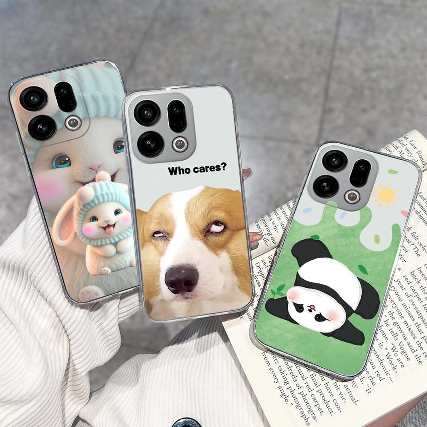 Suitable For Oppo Find X9 X7 X5 Pro X3 X2 Reno11 12 Pro Phone Cover Cute Panda Rabbit Pattern Transparent TPU Dustproof Protective Case For Oppo Shell